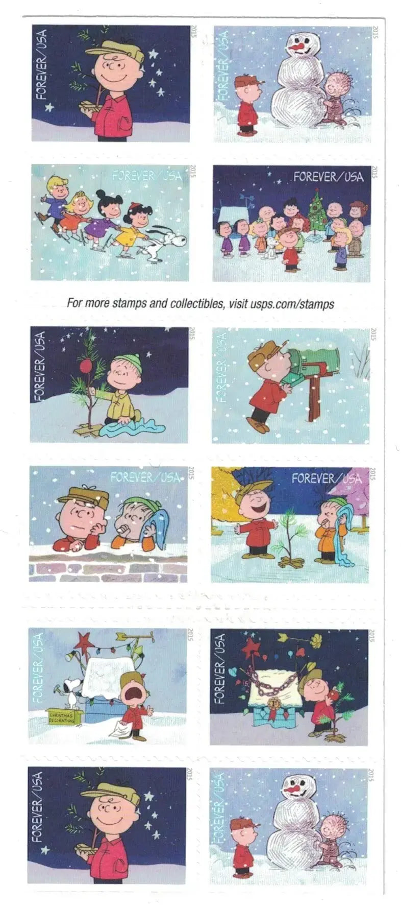 2015 USPS Charlie Brown Xmas Forever Stamps Sheets of 20