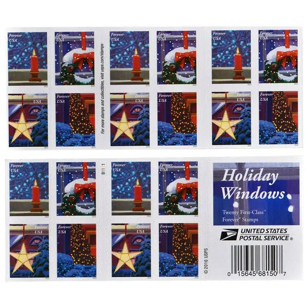 2016 USPS Holiday Windows Forever-Stamp Sheets of 20