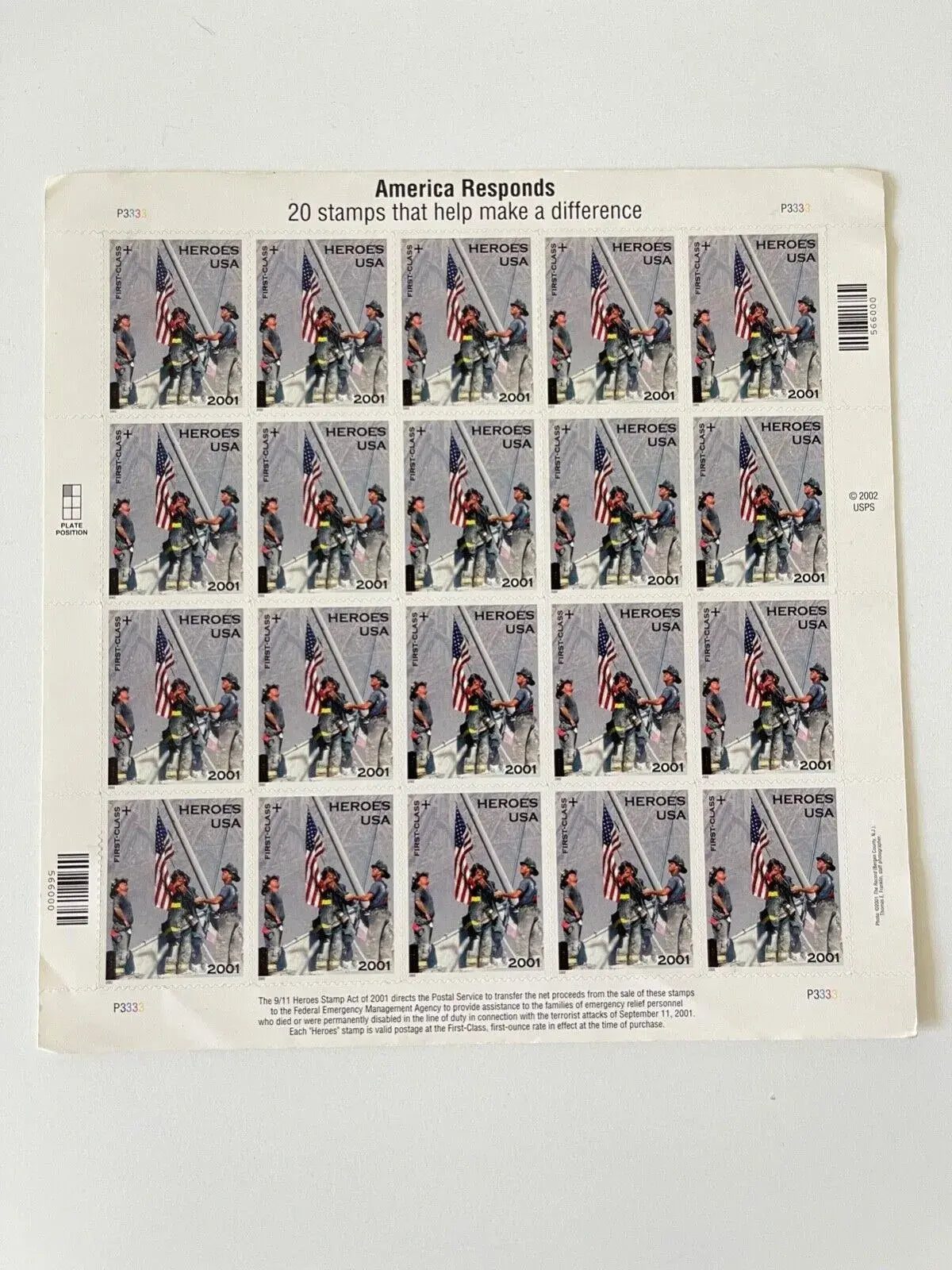 2001  USPS  9-11  Heroes  Forever  Stamp Sheets of 20
