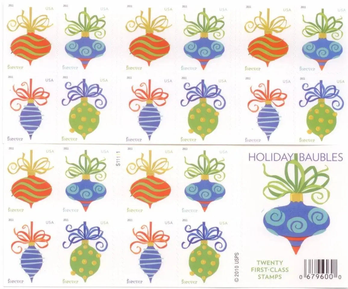 2011 US Holiday Baubles Forever Stamps Sheets of 20
