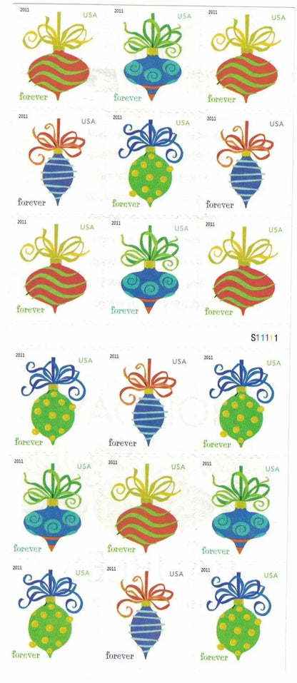2011 US Holiday Baubles Forever Stamps Sheets of 20
