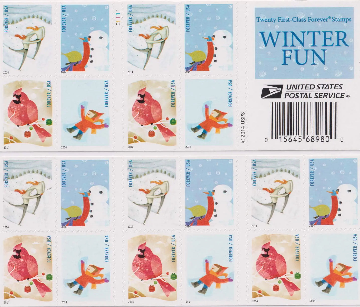 2014 USPS Winter Fun Forever Stamp Sheets of 20