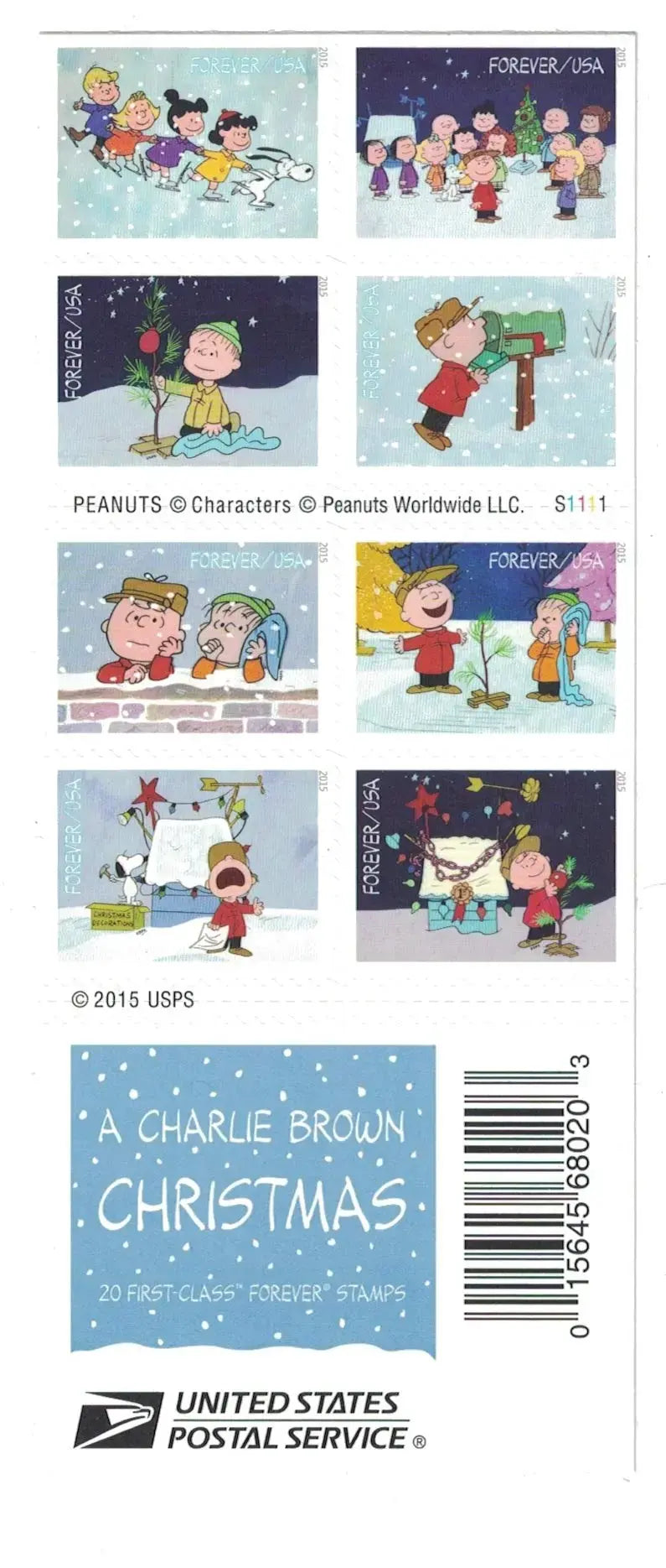 2015 USPS Charlie Brown Xmas Forever Stamps Sheets of 20