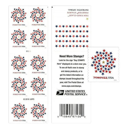 2016 USPS Stars Red Blue Forever Stamp Sheets of 10