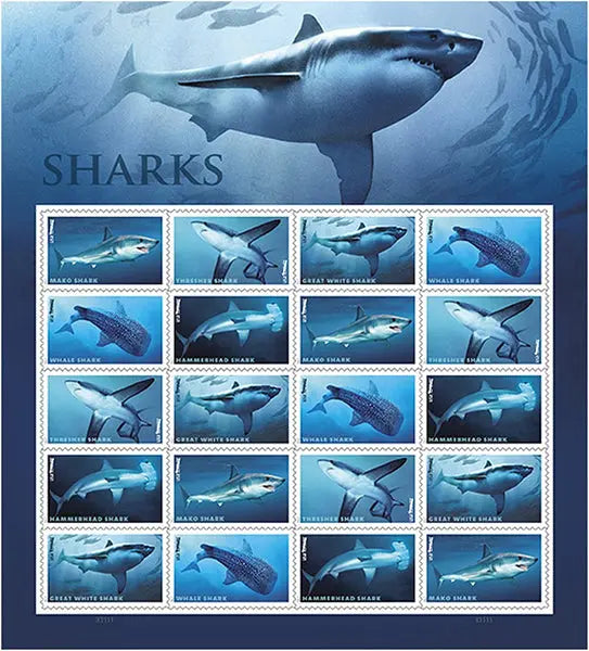 2017  usps  shark  stamps Sheets of 20