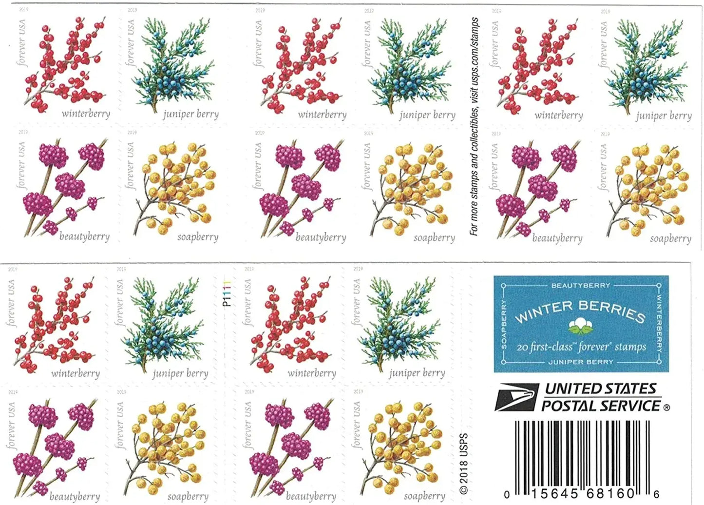 2019 USPS Winter Berries Forever Stamps Sheets of 20