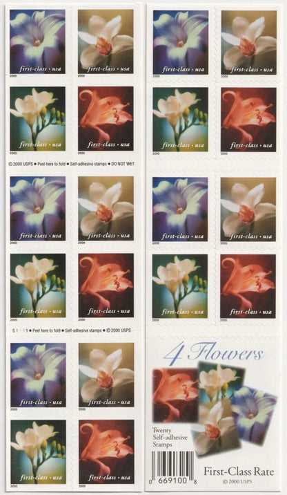 2000 US 34c Self Adhesive Four Flowers First Class Stamp Sheets of 20
