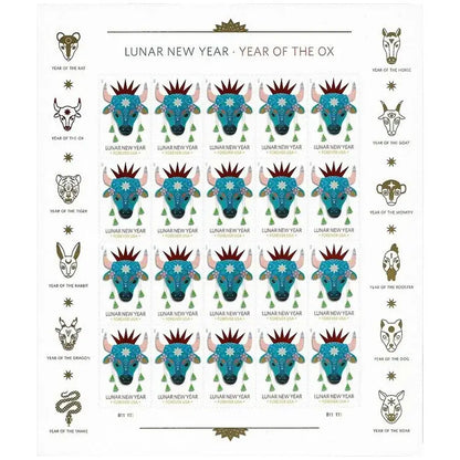 2021  usps  lunar  new  year  ox  stamps Sheets of 20