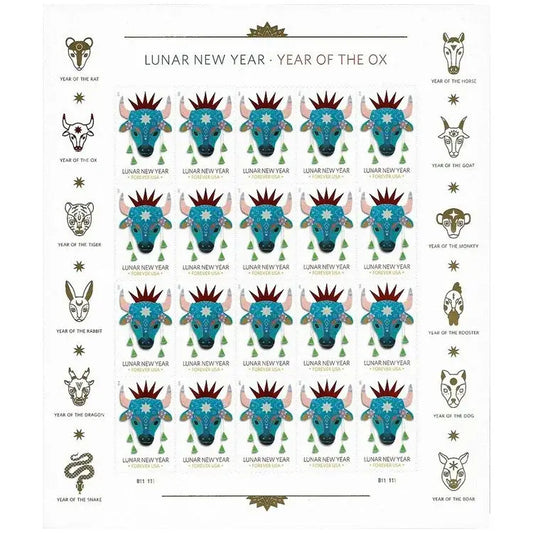 2021  usps  lunar  new  year  ox  stamps Sheets of 20
