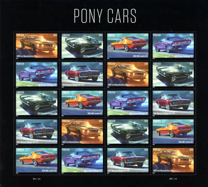 2022  usps  pony  cars  stamps Sheets of 20