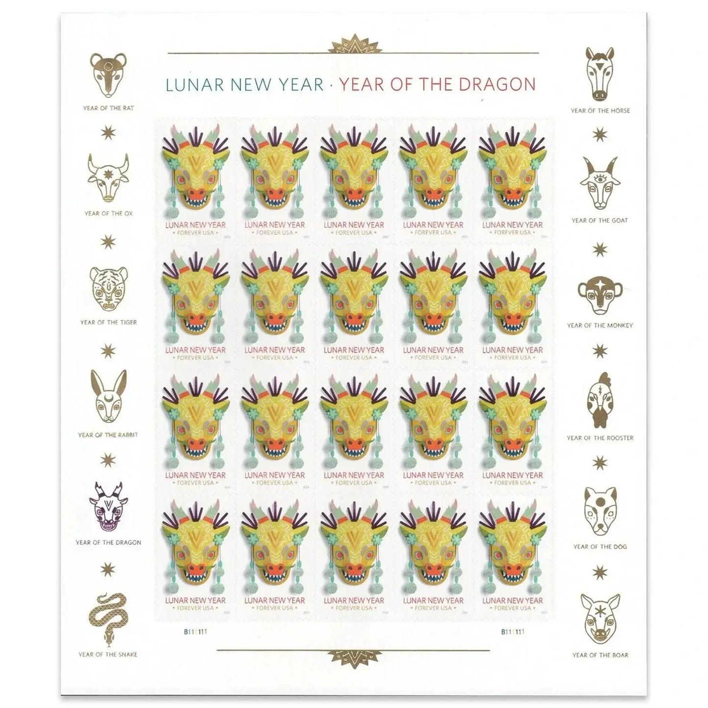 2024  usa  lunar  new  year  dragon  stamps Sheets of 20