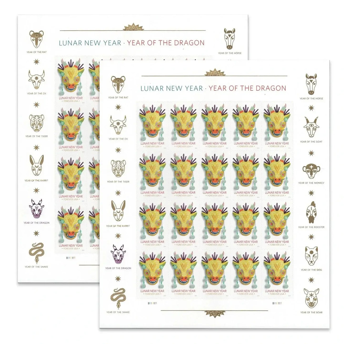 2024  usa  lunar  new  year  dragon  stamps Sheets of 20