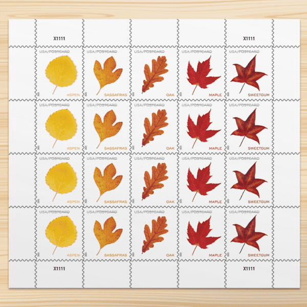 2025 Vibrant Leaves Postcard Stamps Sheets of 20