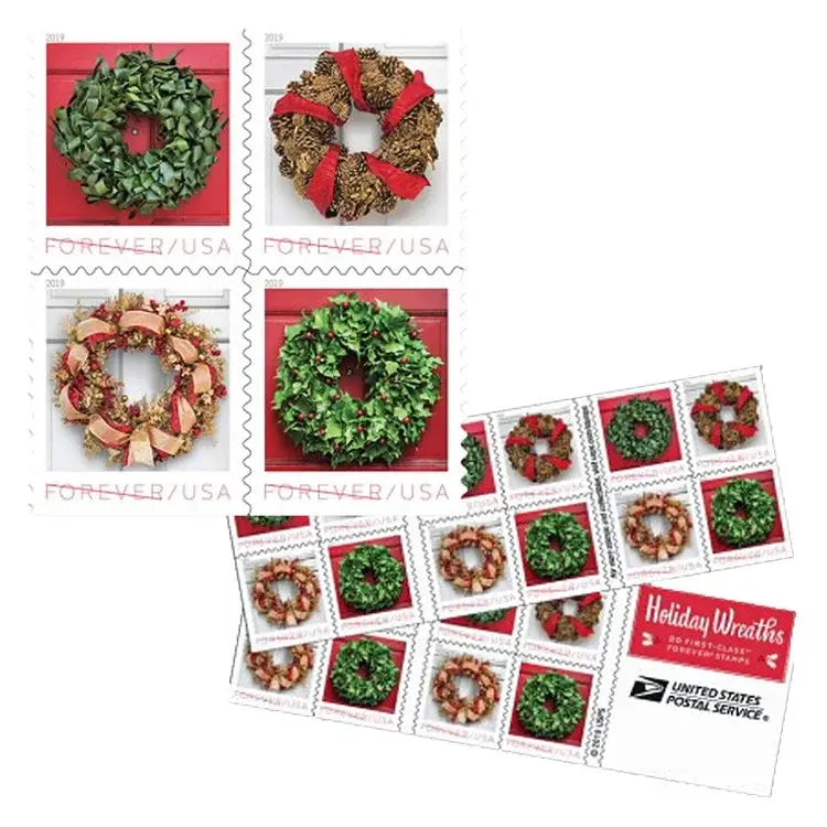 2019 USPS Holiday Wreaths Forever Stamp Sheets of 20